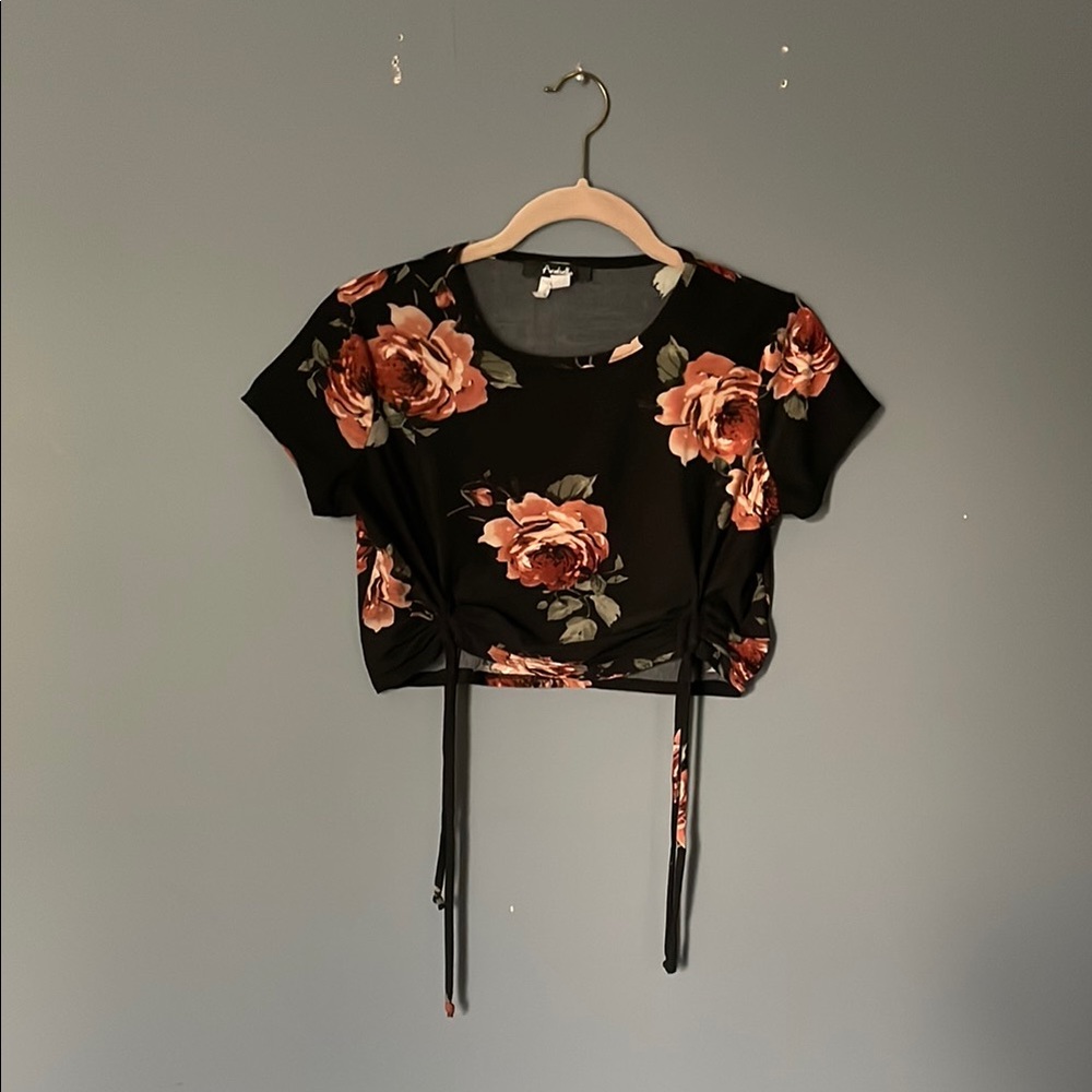 Rani Arabella Black and Orange Tie Front Crop Blouse